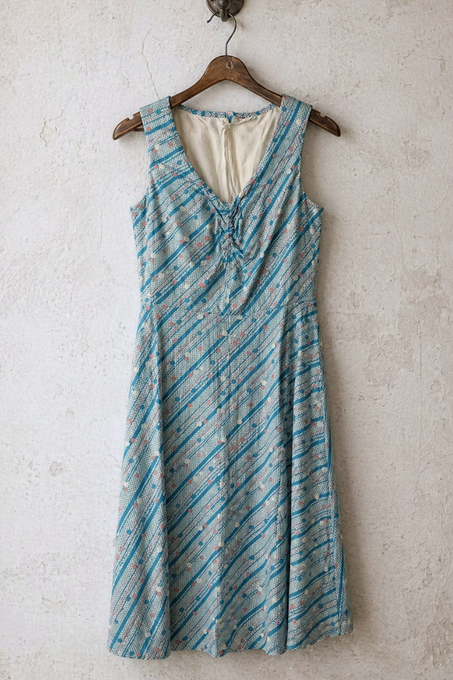 French 1940s Bias Cut Printed Dress