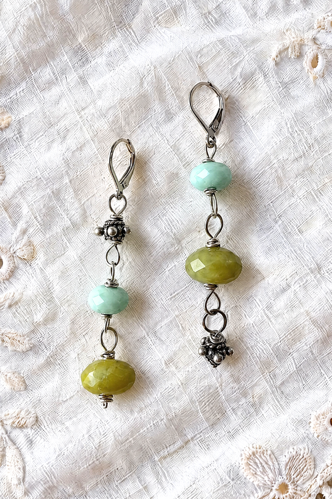 Yellow Quartz + Amazonite Earring