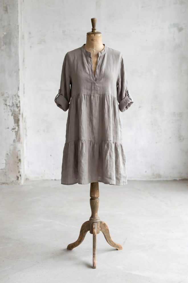Tiered Short Linen Dress