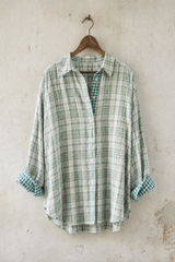 Gauze Plaid Oversized Button-Down Shirt