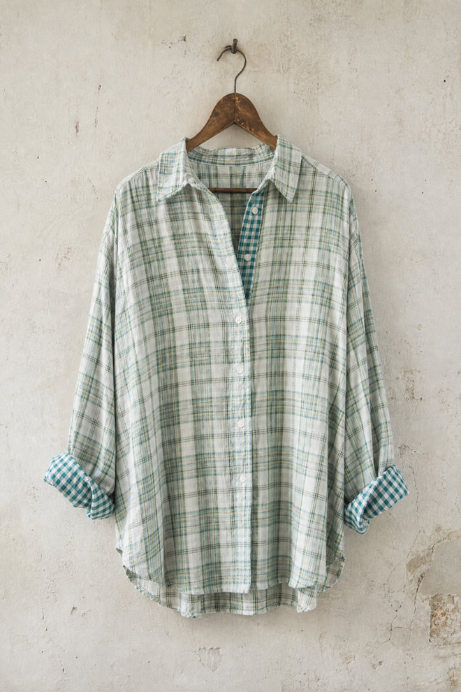 Gauze Plaid Oversized Button-Down Shirt