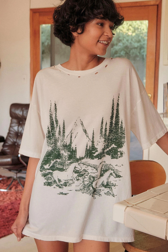 Horses Through Woods Distress Graphic Tee