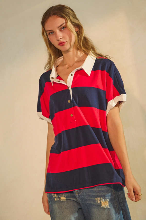 Rugby-Inspired Striped Polo Shirt