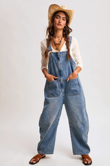 Western Wide Leg Denim Overalls
