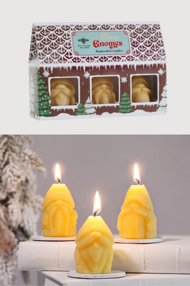 Holiday Gnome Candles – 100% Beeswax – 3-Pack Gift Set