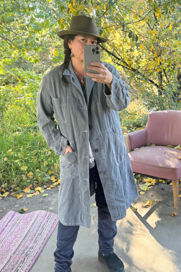 Vintage French Workwear Coat – Faded Slate Blue