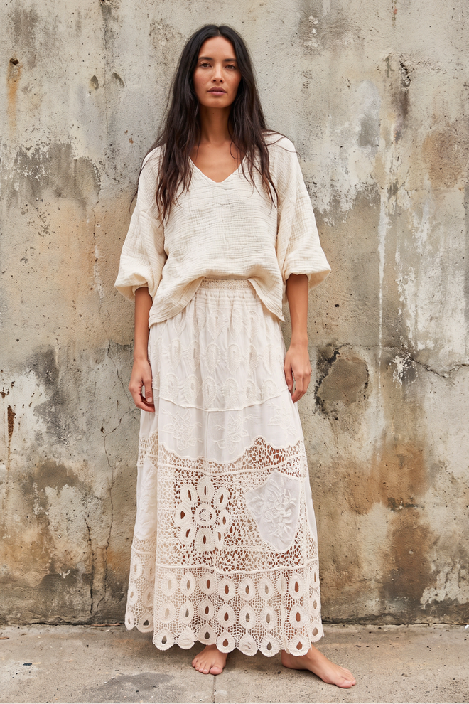 Crochet Maxi Skirt with Lining