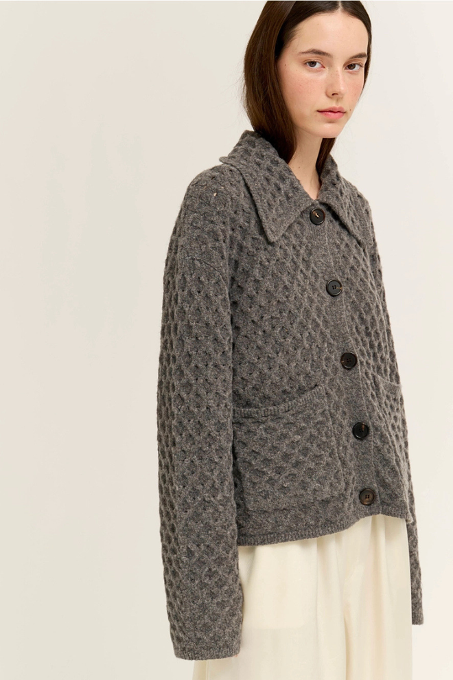 Textured Knit Sailor Collar Cardigan