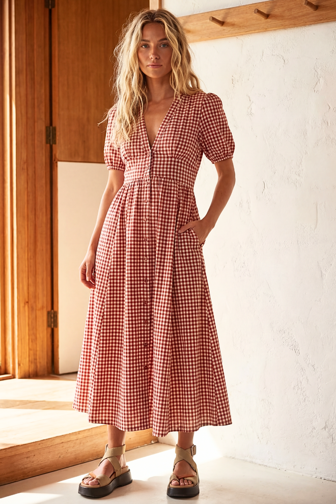 Gingham Button Dress