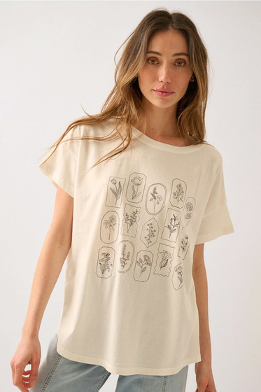 Floral Motif Garment Washed Graphic Tee