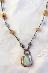 Ethiopian Opal + Linen Necklace
