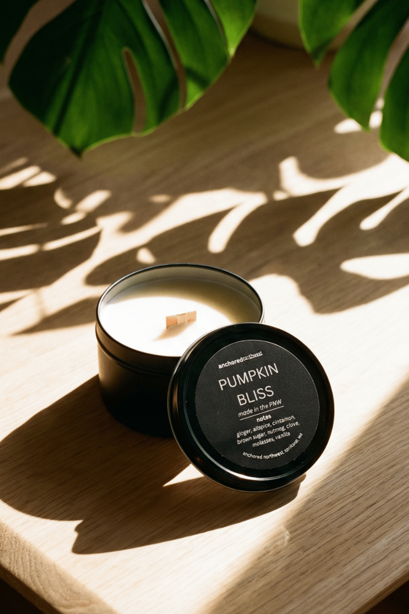 Pumpkin Bliss Wood Wick Black Soy Candle Travel