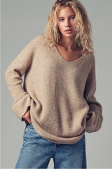 Oversized Knit V-Neck Sweater Tunic Top