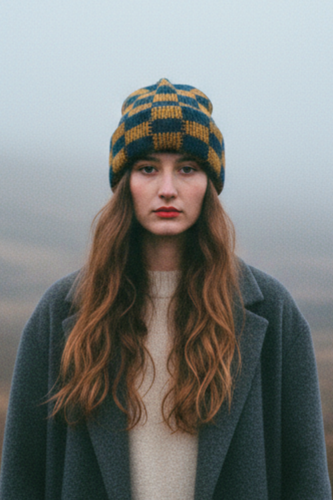Checkered Contrast Color Warm Knit Beanie