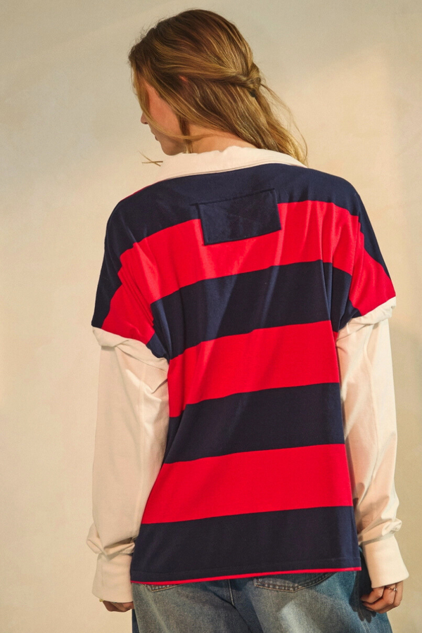Rugby-Inspired Striped Polo Shirt