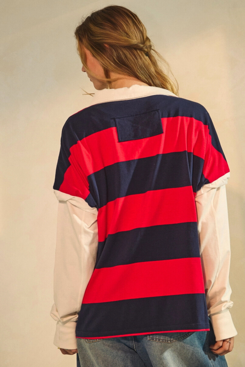 Rugby-Inspired Striped Polo Shirt