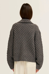 Textured Knit Sailor Collar Cardigan