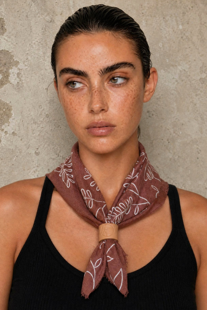 Terracotta Botanical Print Naturally Dyed Bandana