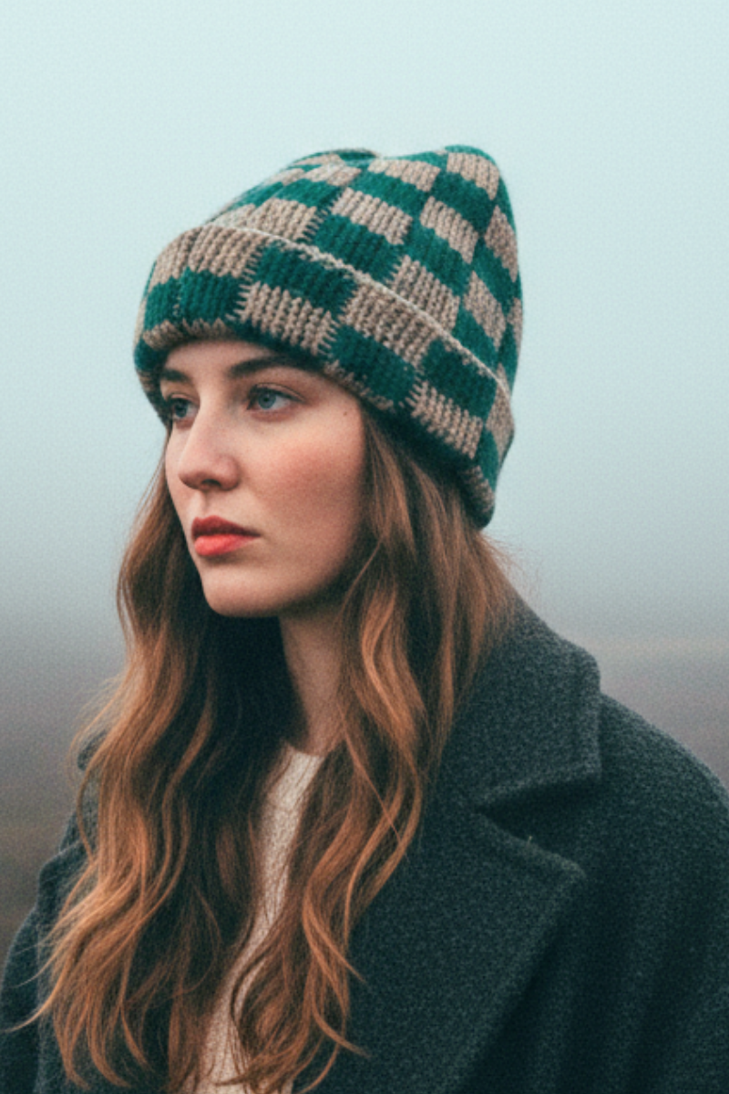 Checkered Contrast Color Warm Knit Beanie