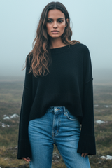 Solid Color Flared Sleeves Sweater