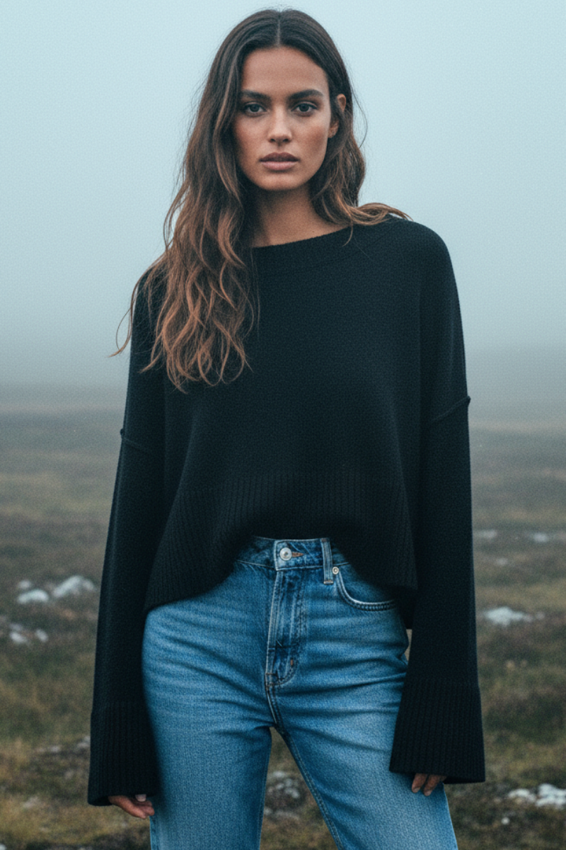 Solid Color Flared Sleeves Sweater