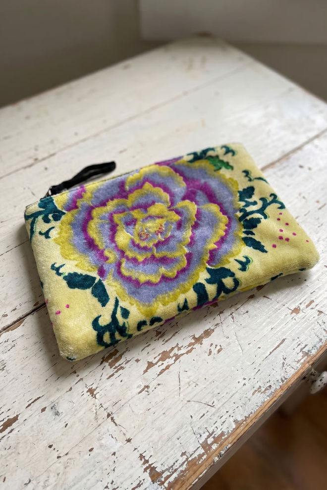 Napoli Velvet Pouch Peonies Yellow