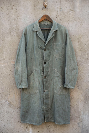 Vintage French Workwear Coat – Faded Slate Blue