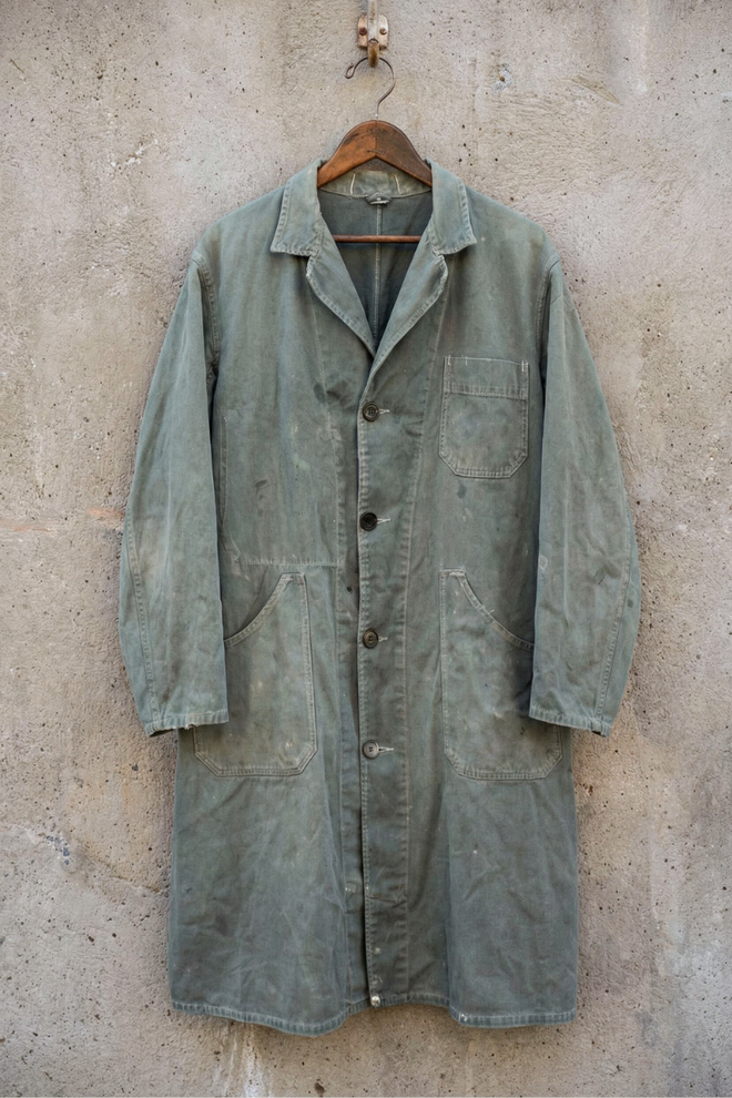Vintage French Workwear Coat – Faded Slate Blue
