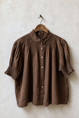 Ruched Neck Linen Blouse