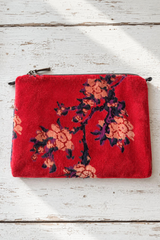 Rome Velvet Pouch Peonies Red