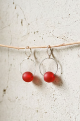 Red African Glass Bead Hoop Earring