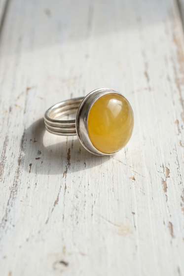 Irregular Circle Yellow Opal Ring