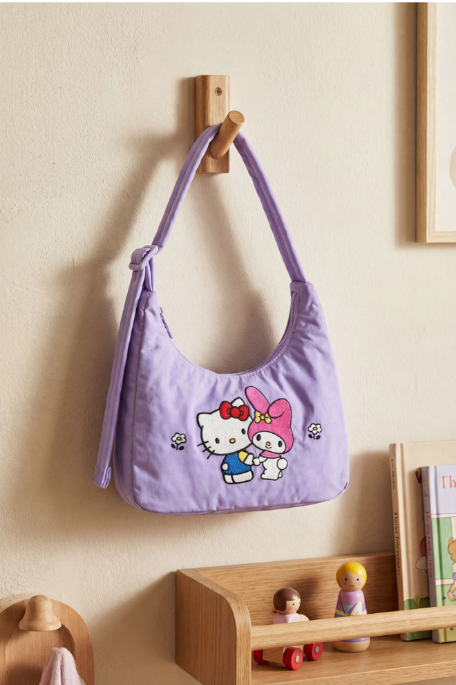 Mini Nylon Shoulder Bag Embroidered Hello Kitty & My Melody