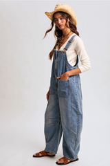 Western Wide Leg Denim Overalls
