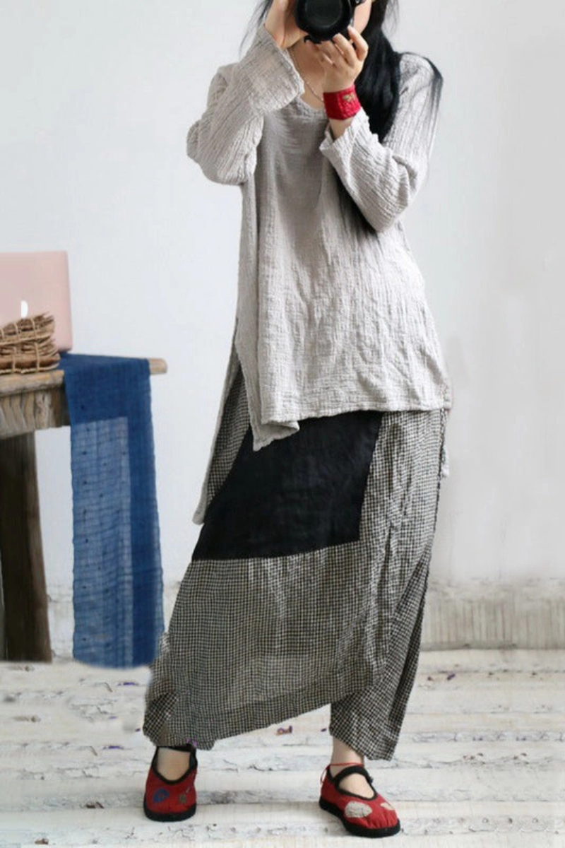 Split-Joint Cropped Linen Pants