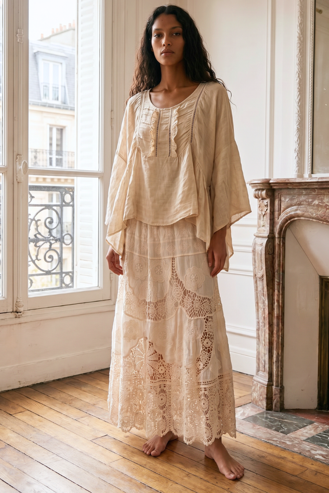 Eyelet Lace Maxi Skirt