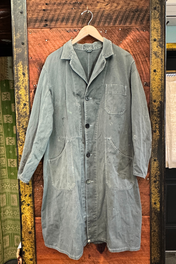 Vintage French Workwear Coat – Faded Slate Blue