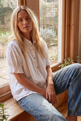 Ruched Neck Linen Blouse