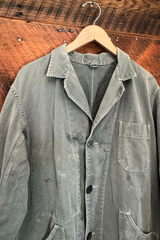 Vintage French Workwear Coat – Faded Slate Blue