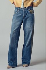 Wide-Leg Utility Stripe Denim Jeans