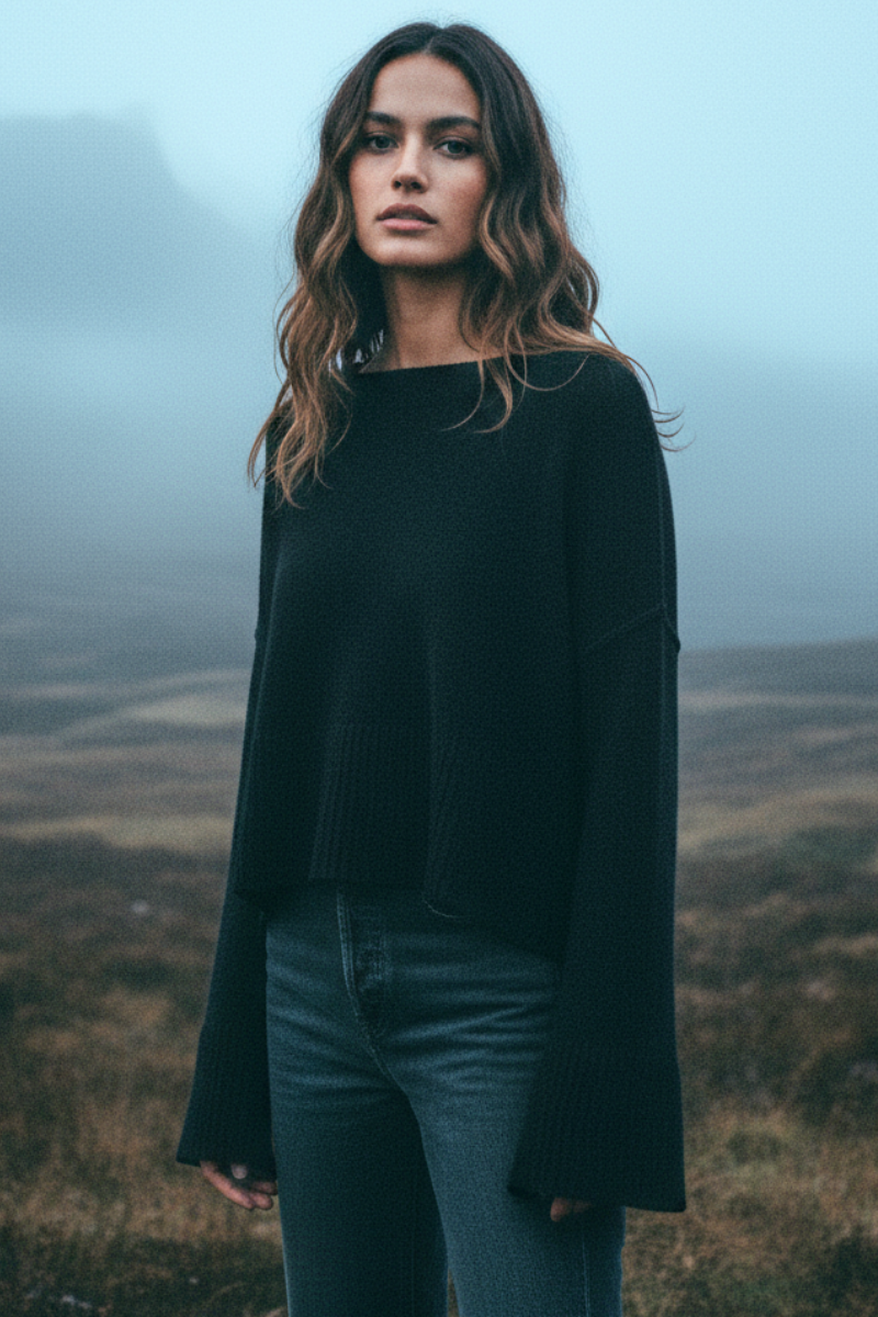 Solid Color Flared Sleeves Sweater