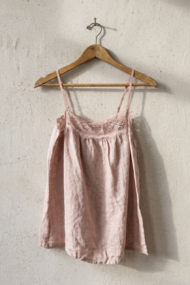 Embroidered Trim Linen Tank