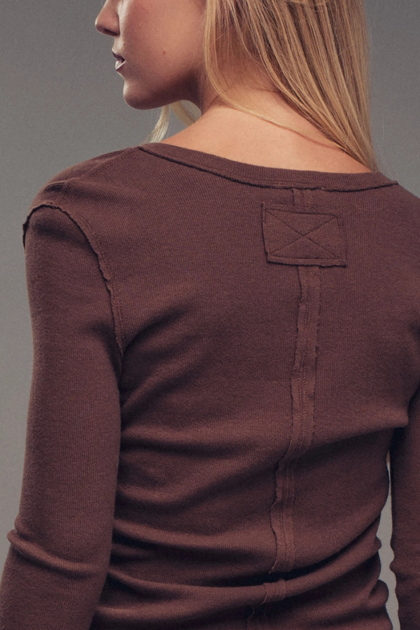 Ribbed Henley Long Sleeve Top