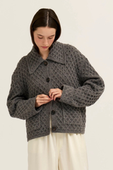 Textured Knit Sailor Collar Cardigan