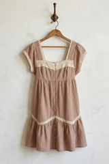 Striped Mini Dress with Lace Trim