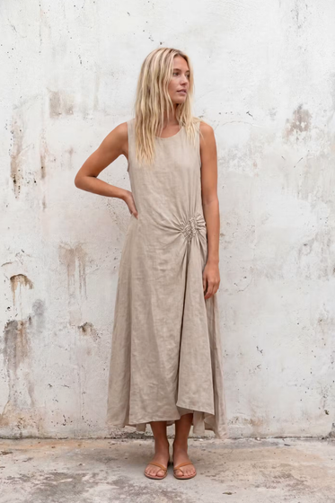 Side Cinch Linen Dress