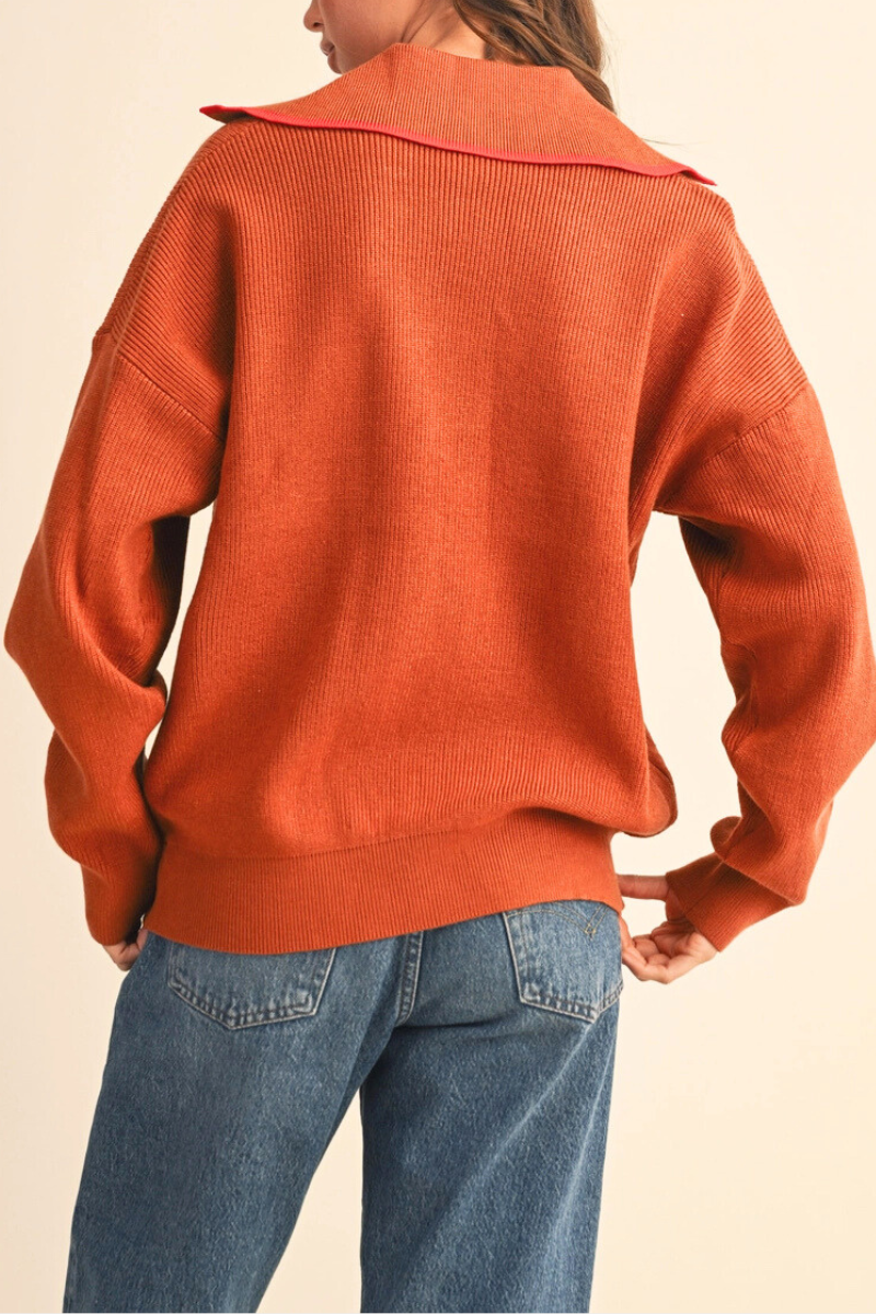 Ribbed Collared Pullover Sweater