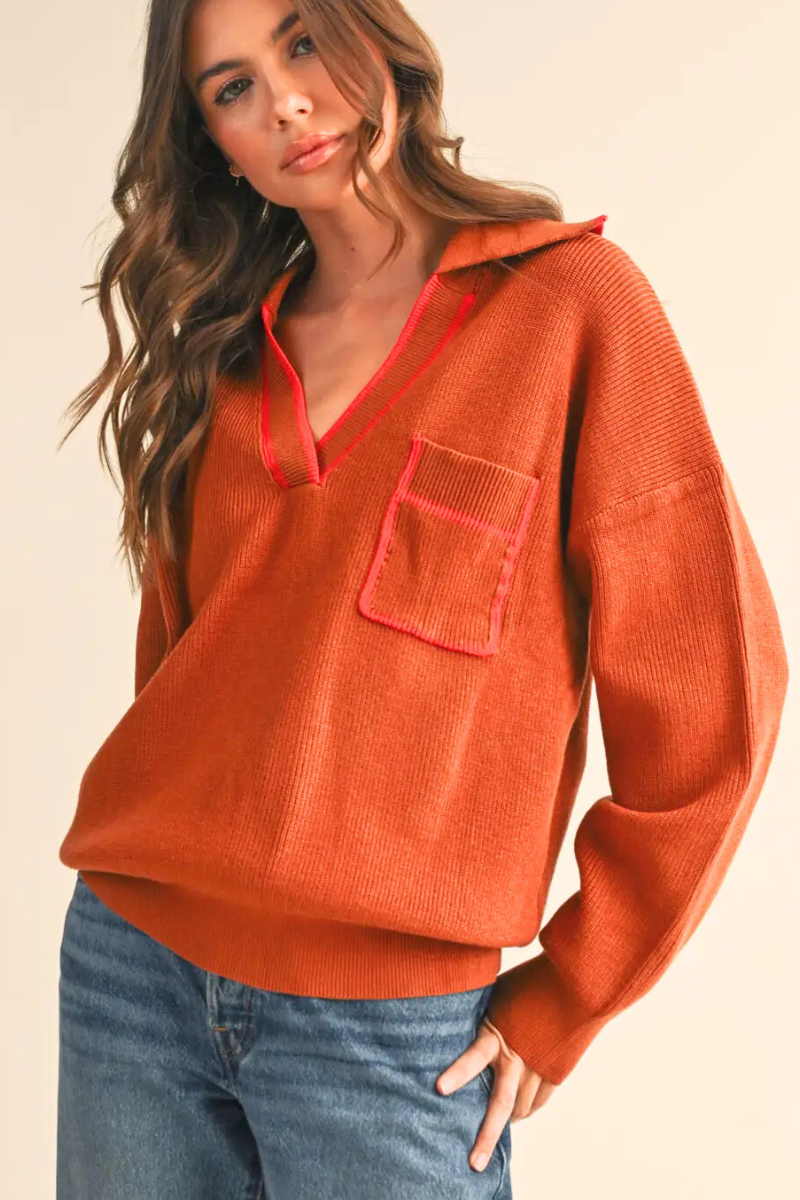 Ribbed Collared Pullover Sweater
