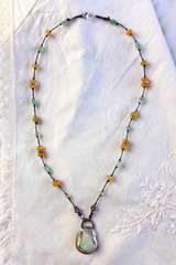 Ethiopian Opal + Linen Necklace