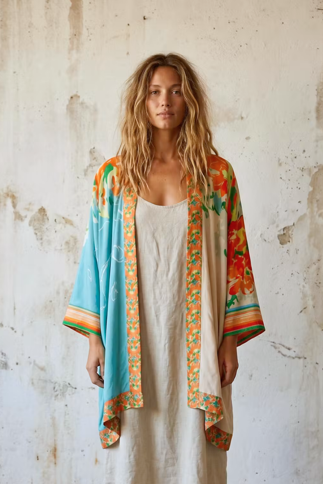 Teal Floral Kimono